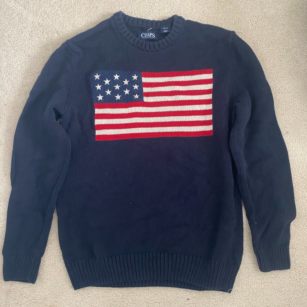 Vintage American Flag Sweater in Navy Blue
